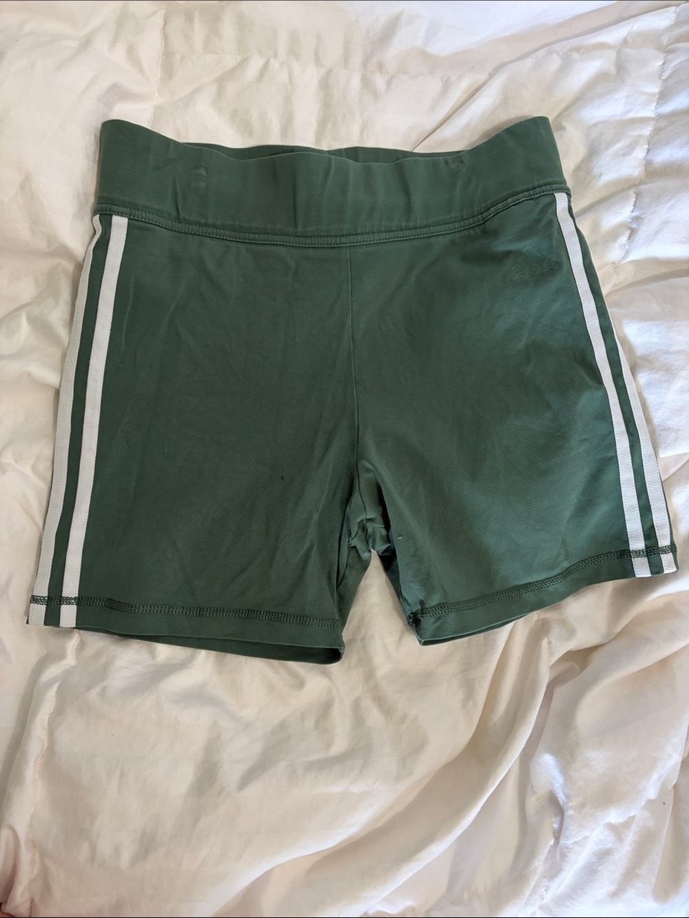 Adidas Green Women's Bike Shorts with White Side Stripes